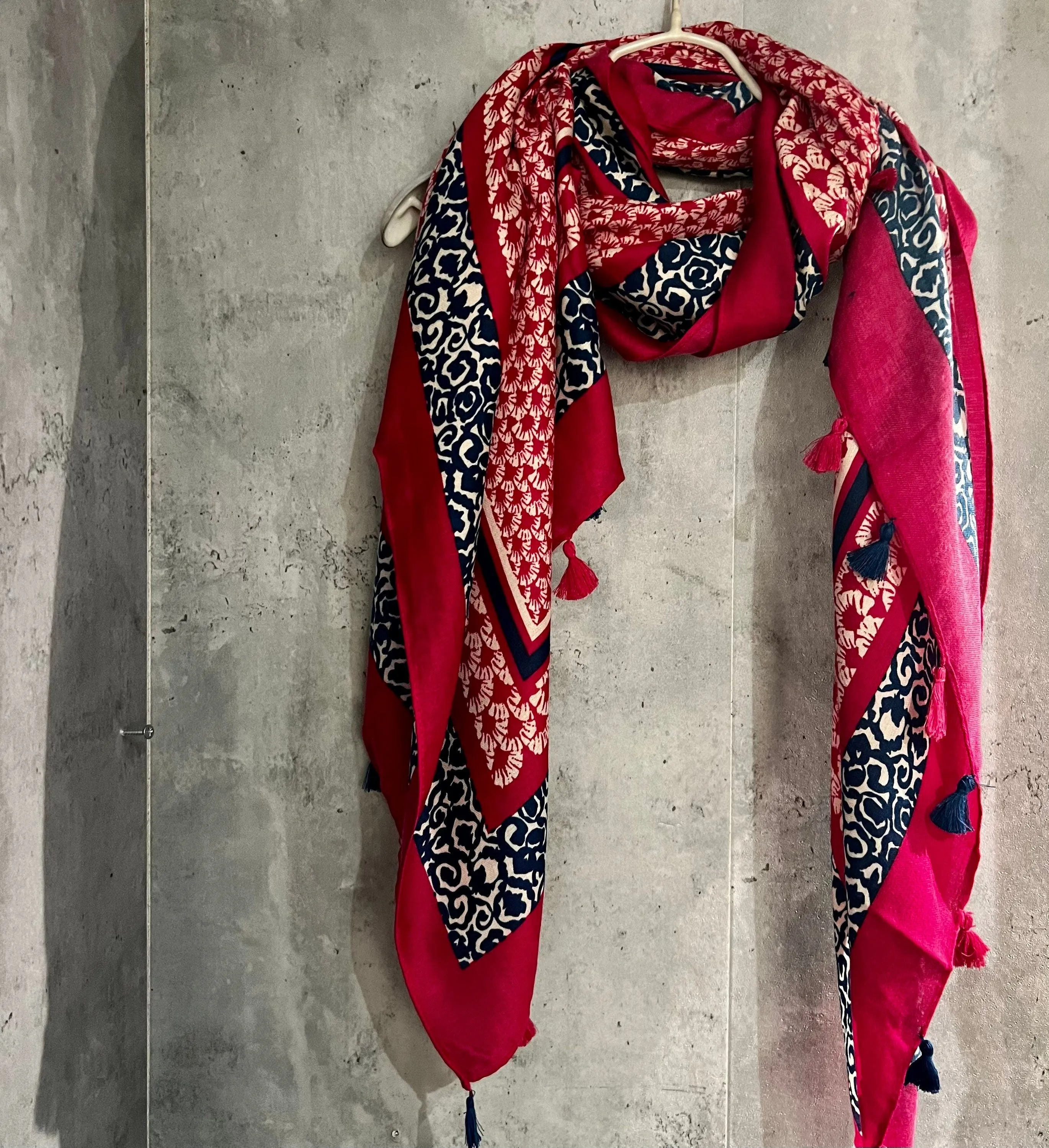 Seamless Mosaic Pattern With Tassels Pink Cotton Scarf/Summer Autumn Winter Women Scarf/Gifts For Her Birthday Christmas/UK Seller