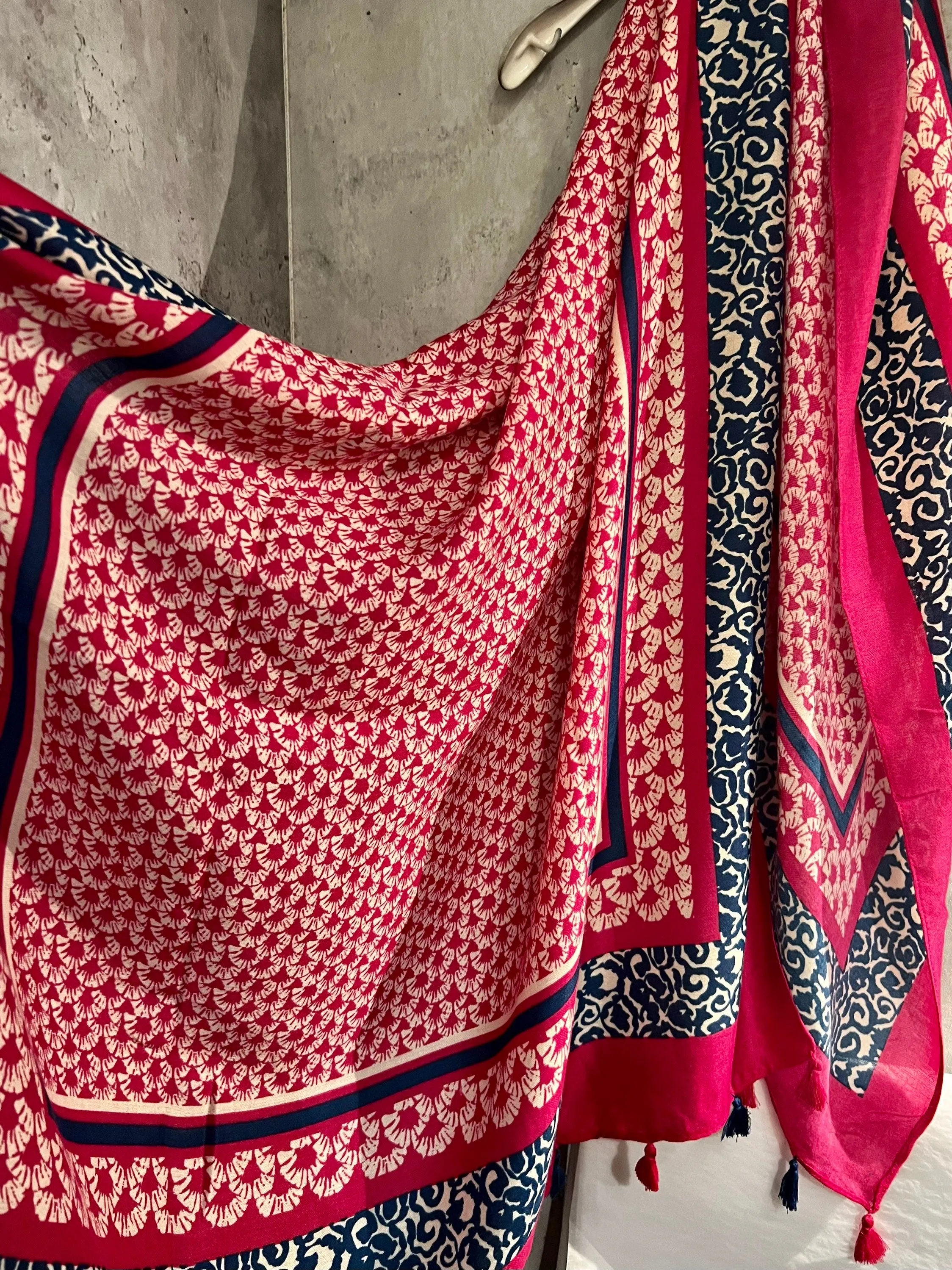 Seamless Mosaic Pattern With Tassels Pink Cotton Scarf/Summer Autumn Winter Women Scarf/Gifts For Her Birthday Christmas/UK Seller