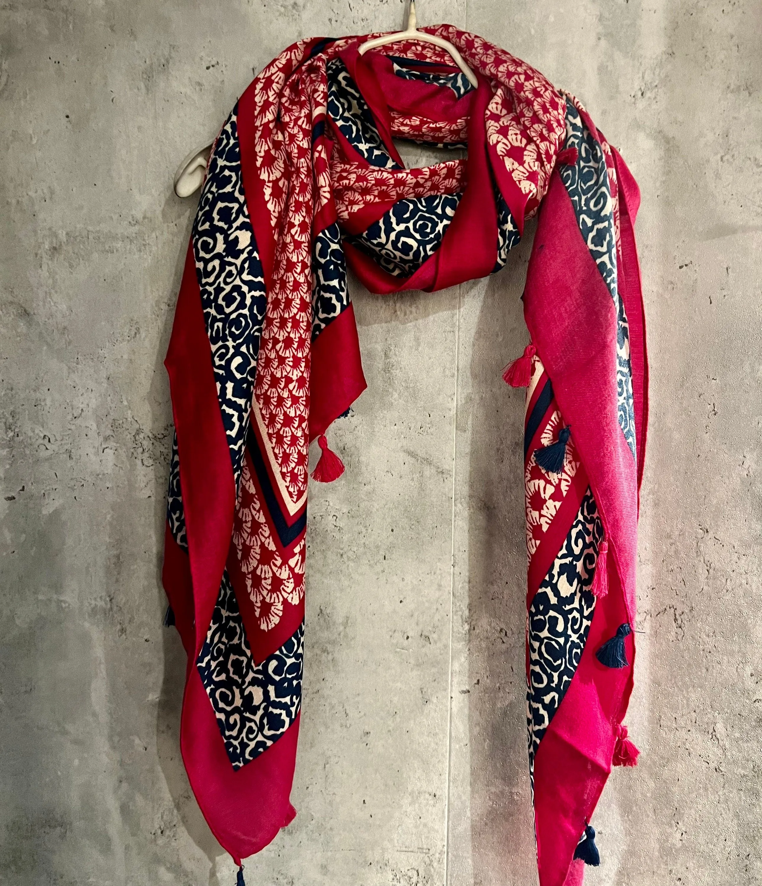 Seamless Mosaic Pattern With Tassels Pink Cotton Scarf/Summer Autumn Winter Women Scarf/Gifts For Her Birthday Christmas/UK Seller