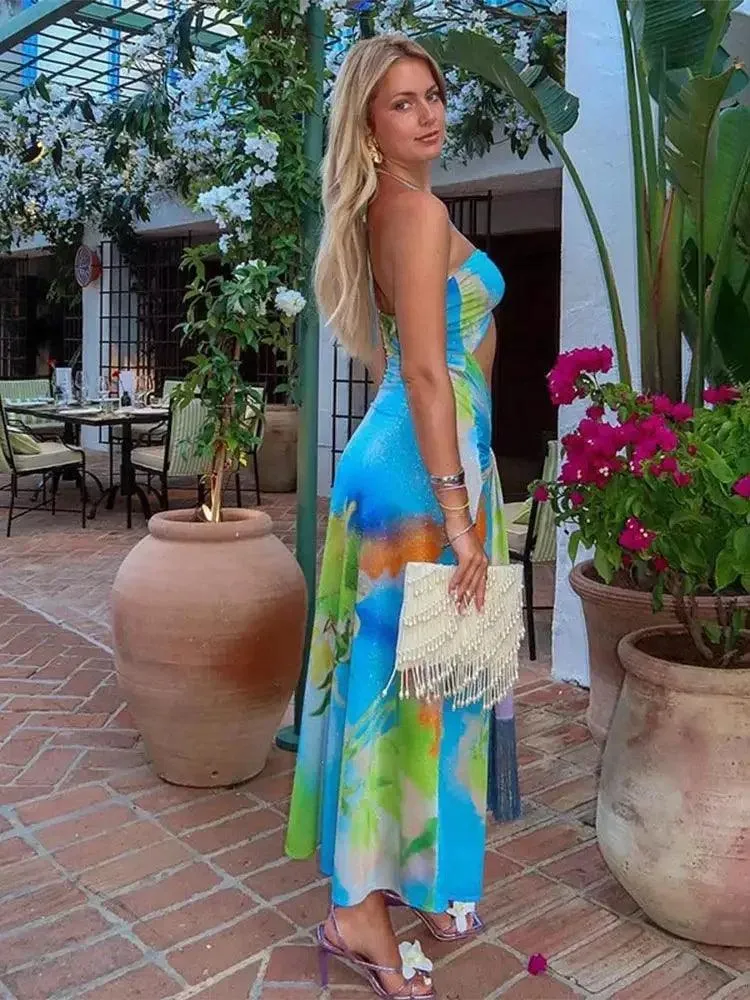 Sexy Hollow Out Halter Backless Beach Maxi