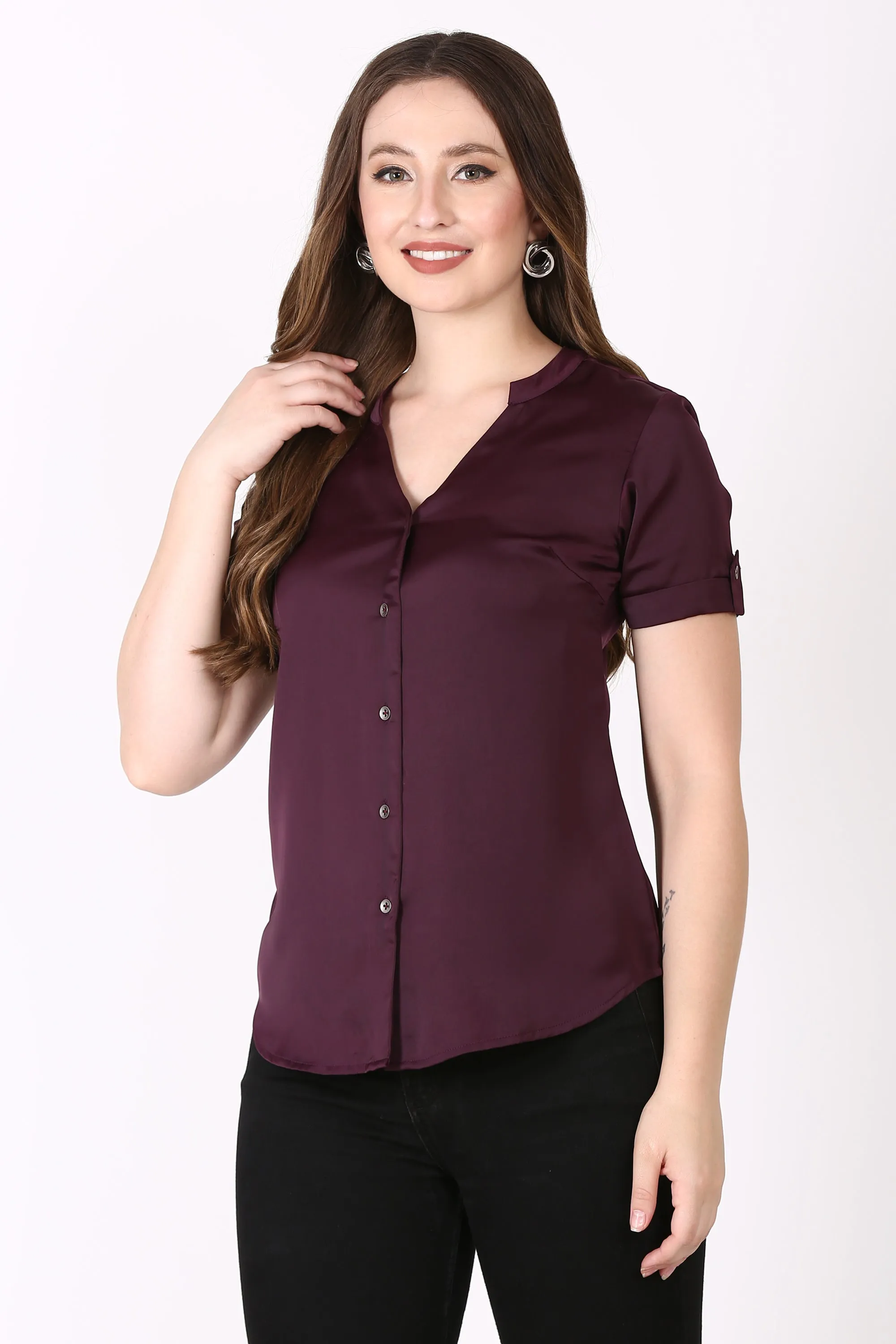 Short sleeve Maroon casual shirt