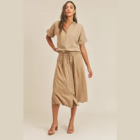 Short Sleeve Top and Button Down Midi Skirt Set