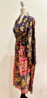 Silk Kimono Duster Mixed Print (Purple Abstract)
