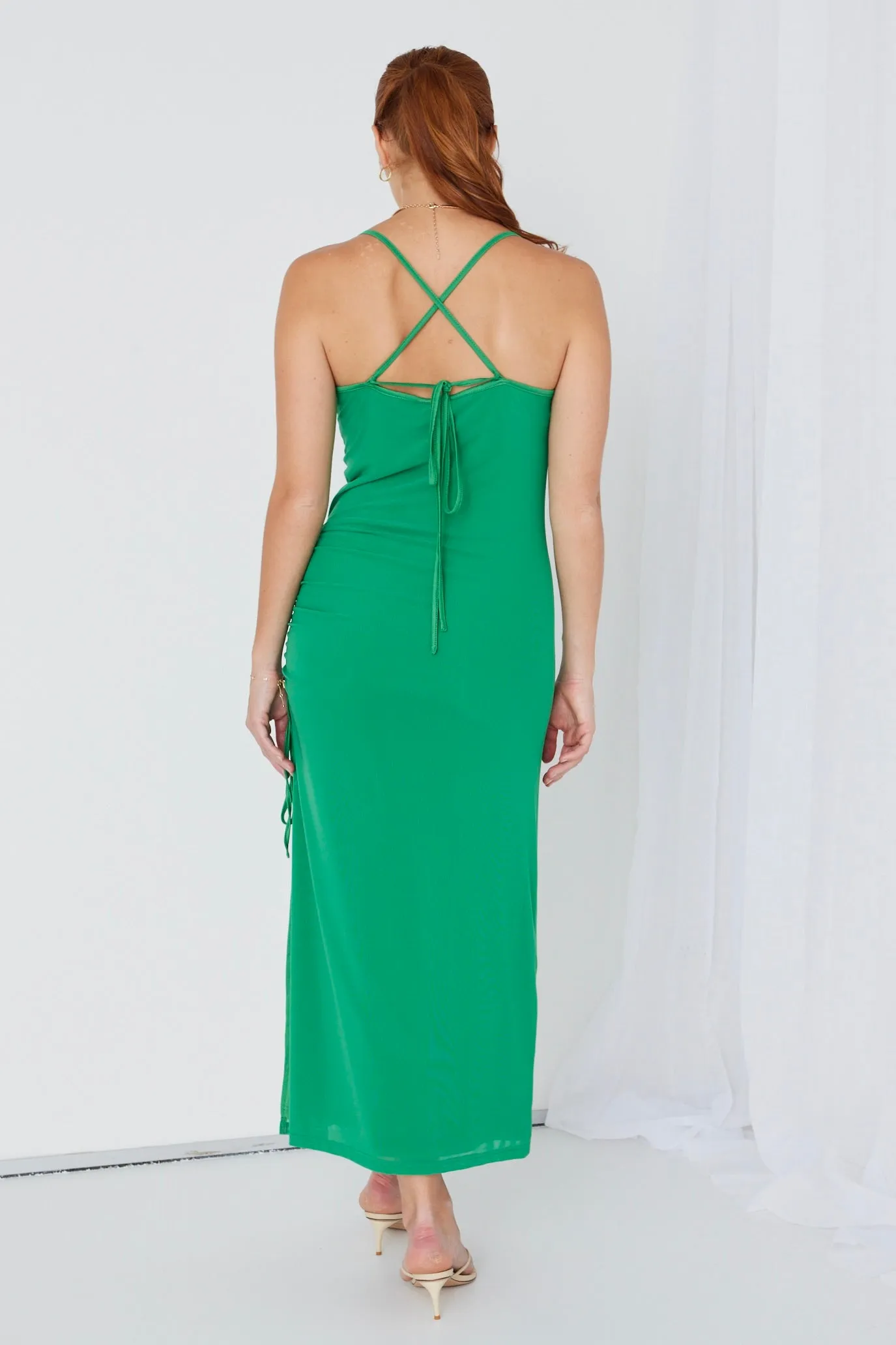 Siren Bright Green Ruched Side Party Dress
