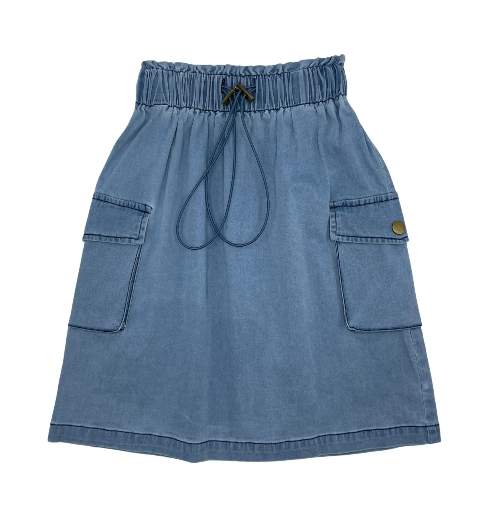skirt pockets and drawstring midi - chambray