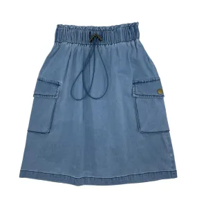 skirt pockets and drawstring midi - chambray