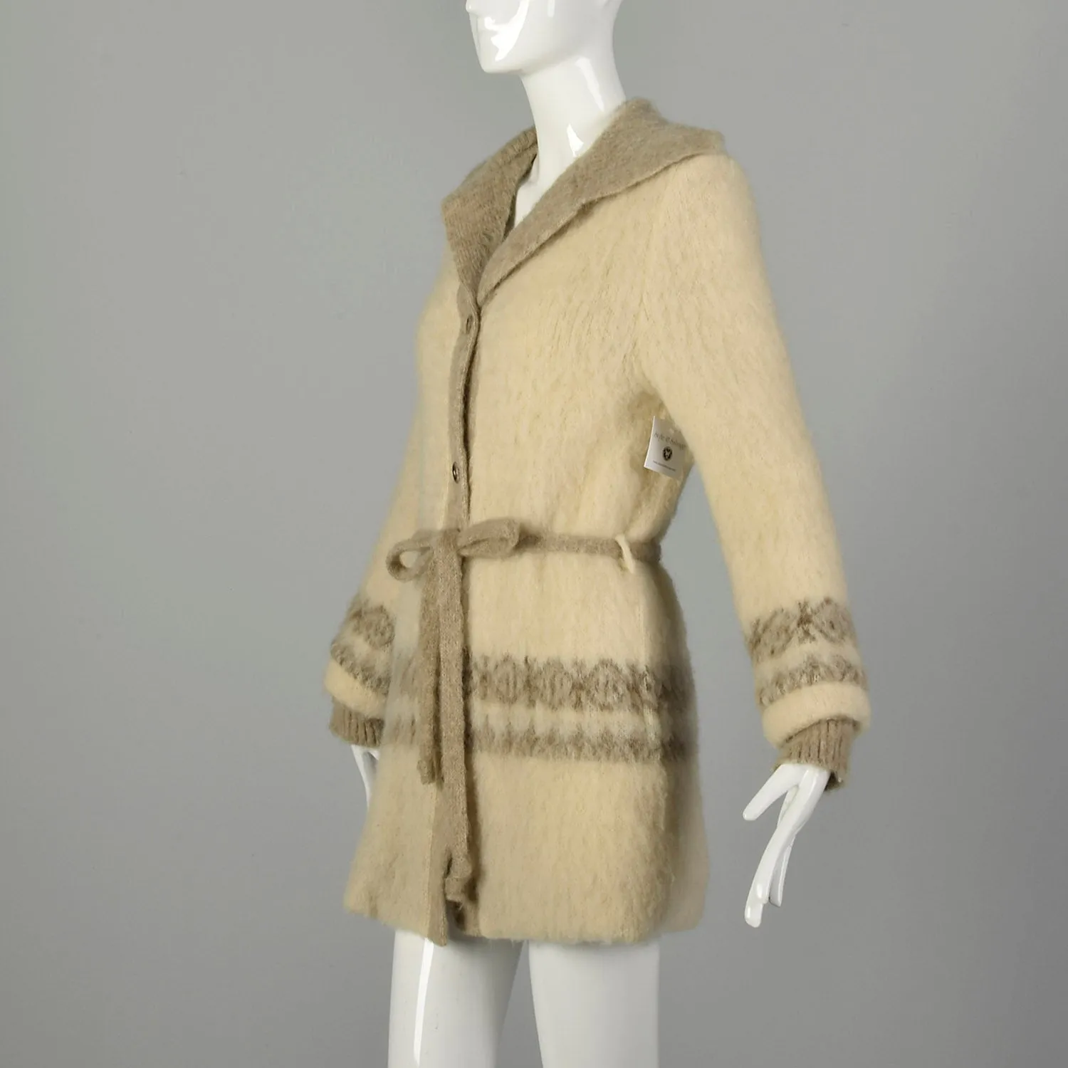 Small 1970s Coat Bohemian Hippie Autumn Wool Sweater Cardigan Vintage Outerwear