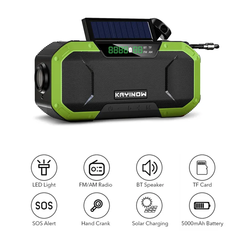 Solar Radio Hand Crank Emergency Flashlight Reading Light AM/FM