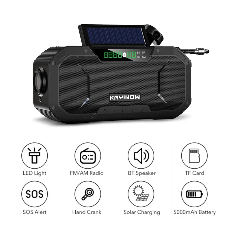 Solar Radio Hand Crank Emergency Flashlight Reading Light AM/FM