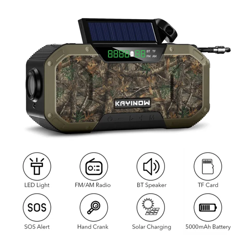 Solar Radio Hand Crank Emergency Flashlight Reading Light AM/FM