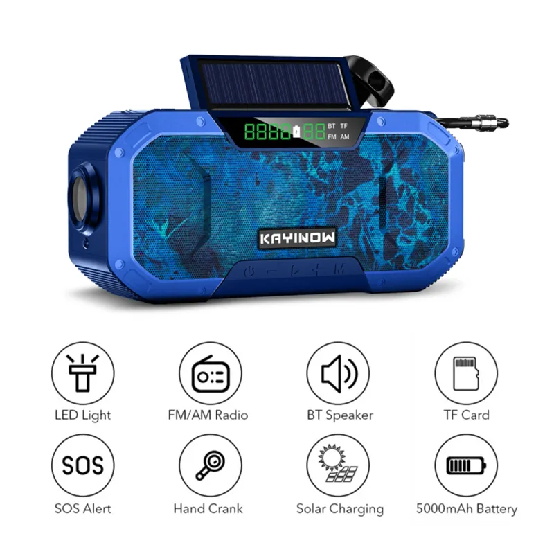Solar Radio Hand Crank Emergency Flashlight Reading Light AM/FM