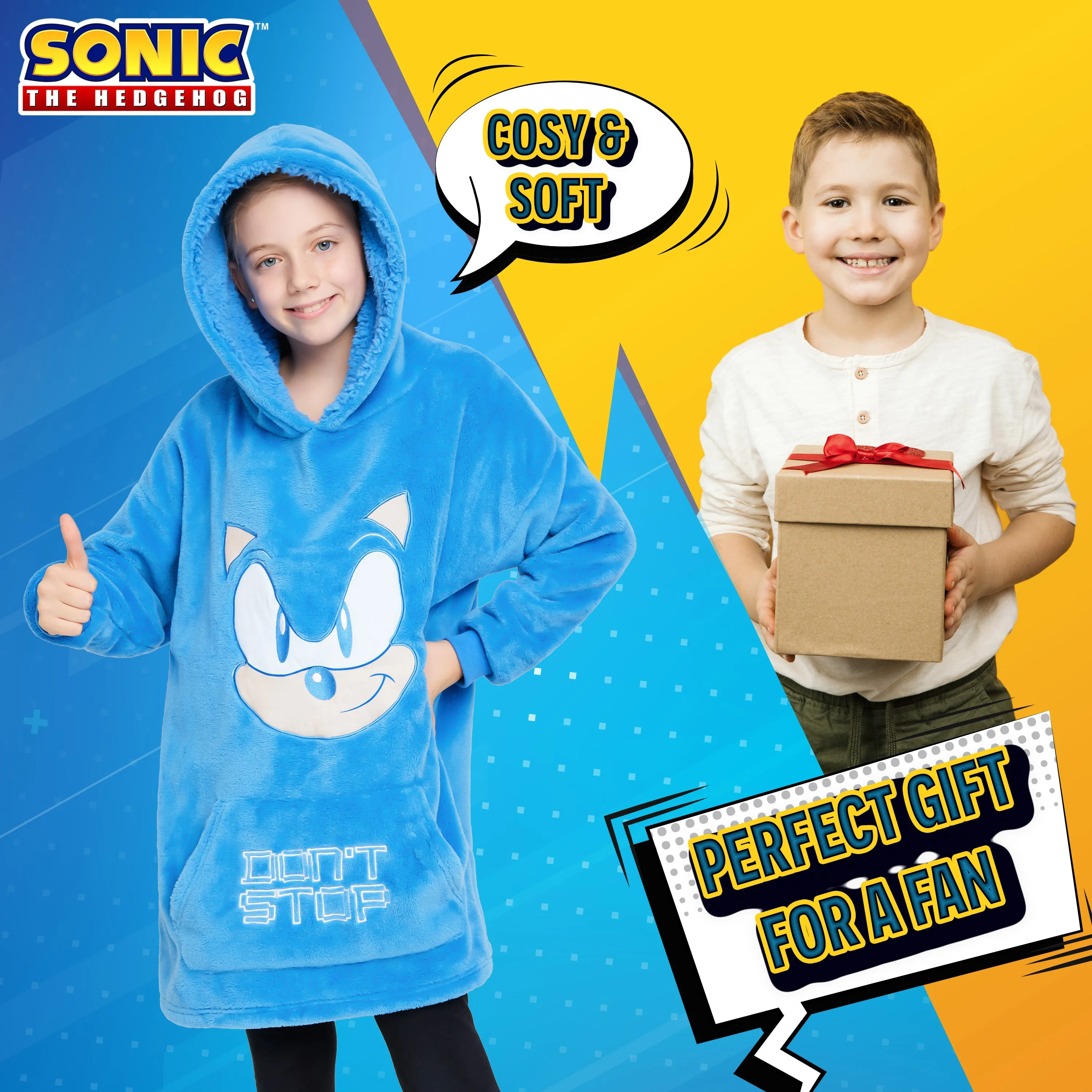 Sonic The Hedgehog Oversized Hoodie Blanket for Kids, Sonic Gifts for Boys (Blue)