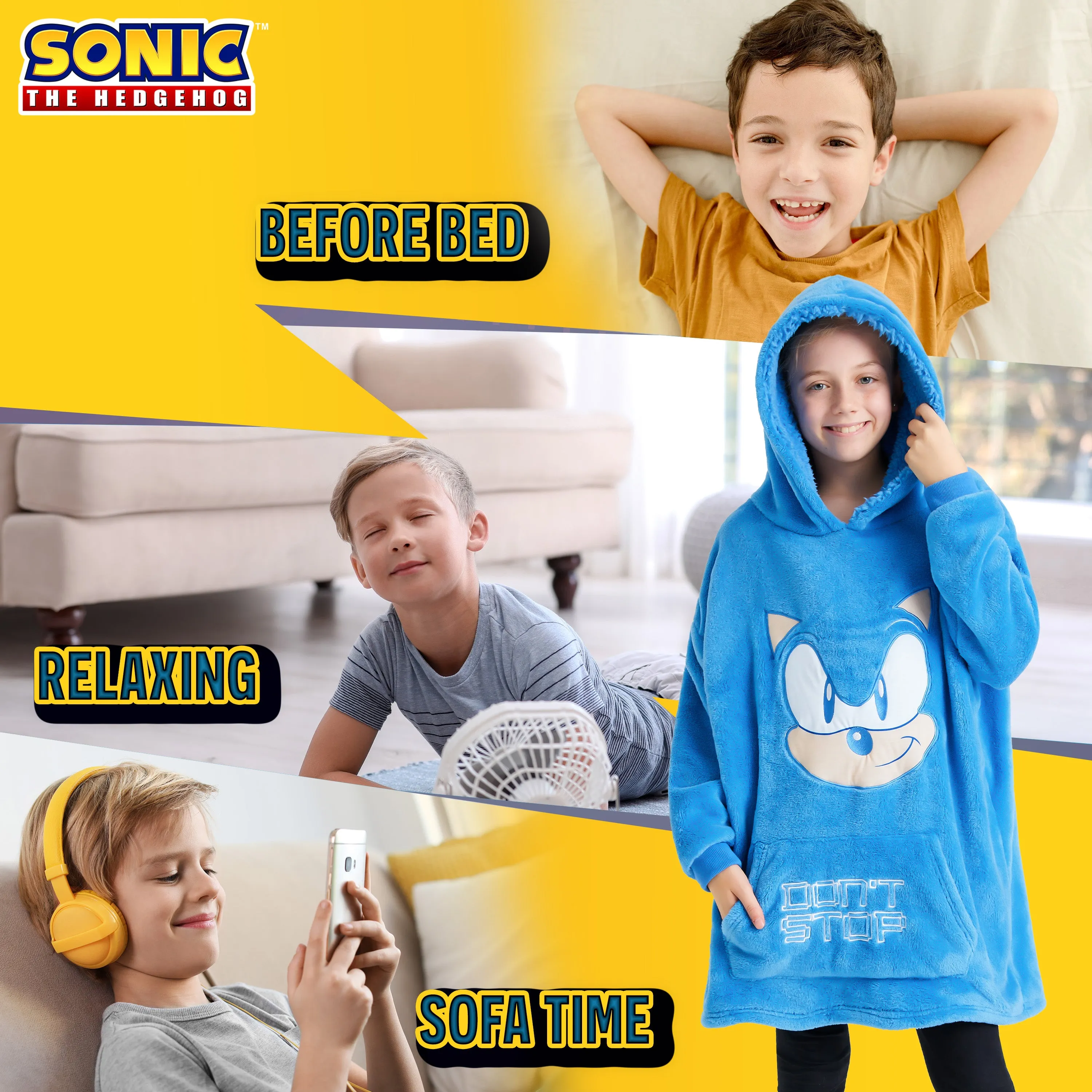 Sonic The Hedgehog Oversized Hoodie Blanket for Kids, Sonic Gifts for Boys (Blue)