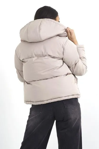 STONE CROPPED PUFFER JACKET WITH FIXED HOOD