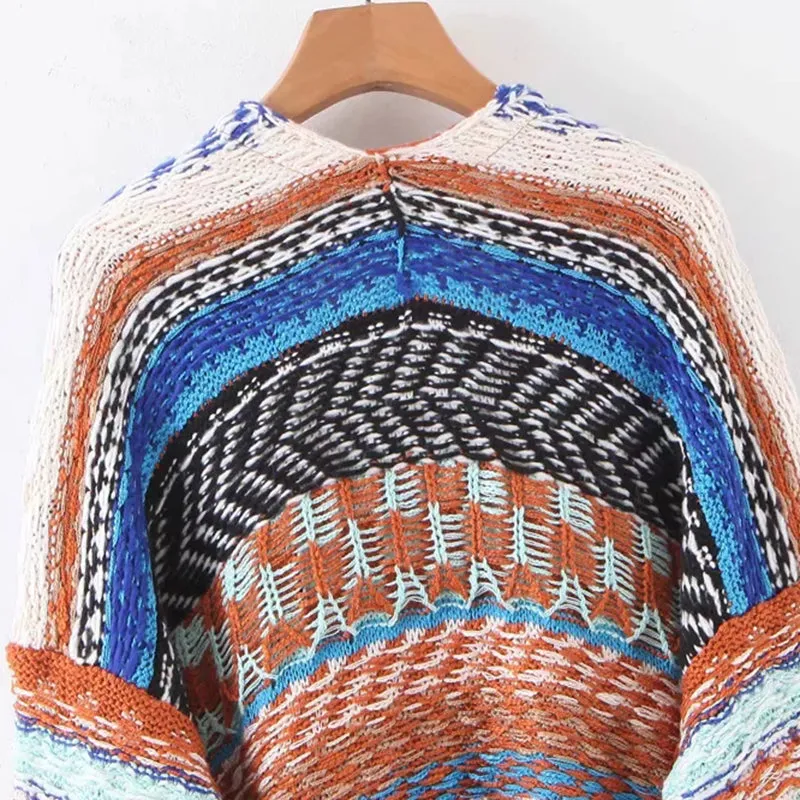 Sweater Duster Maxi Cardigan Mexican Blanket Inspired Rust & Blues Tribal Pattern Thick & Warm For Free Spirited People Available In Medium Or Large