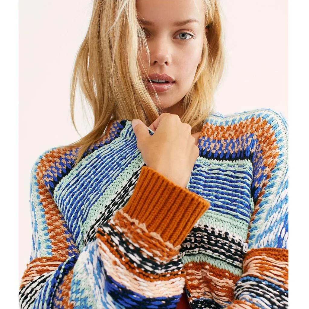 Sweater Duster Maxi Cardigan Mexican Blanket Inspired Rust & Blues Tribal Pattern Thick & Warm For Free Spirited People Available In Medium Or Large