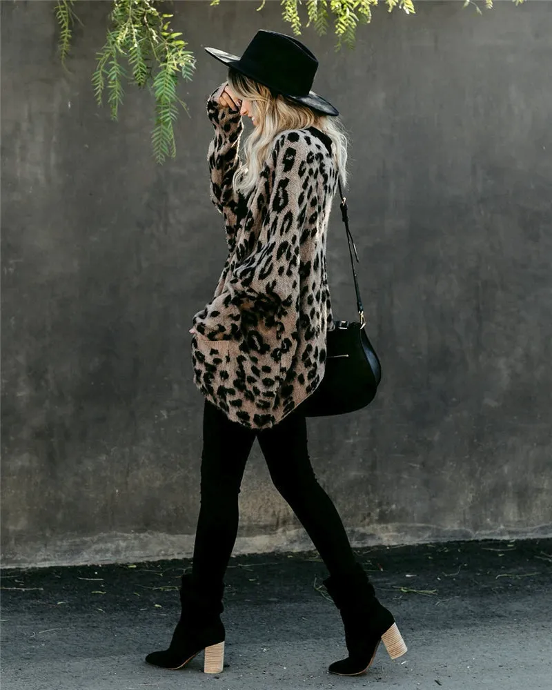 TastyHottie - Pockets Leopard Winter Coat Long Cardigan Knitwear