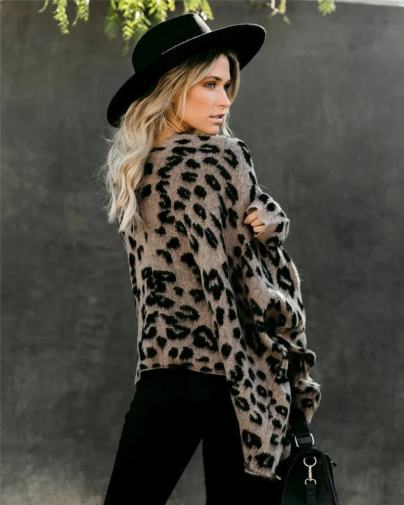 TastyHottie - Pockets Leopard Winter Coat Long Cardigan Knitwear