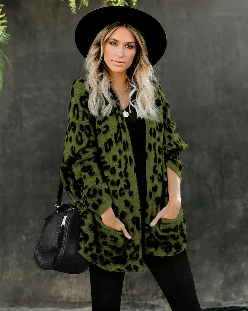 TastyHottie - Pockets Leopard Winter Coat Long Cardigan Knitwear