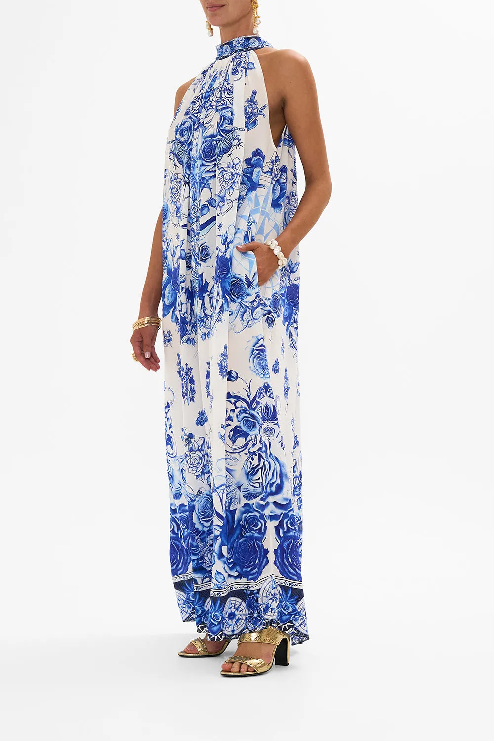 TIE NECK LONG DRESS IMMORTAL INK