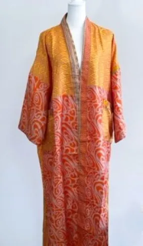 Top of the Line Silk Kimono Duster Is Alluring (Orange/Bronze)
