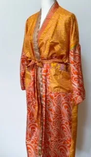 Top of the Line Silk Kimono Duster Is Alluring (Orange/Bronze)