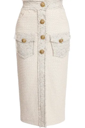 Two Pocket Button Tweed Midi Skirt