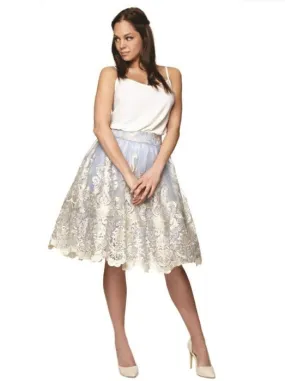 US 10 - Blue Baroque Style Midi Skirt
