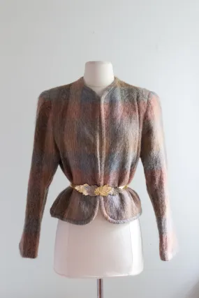 Vintage 1980's Shadow Plaid Mohair Jacket / Medium