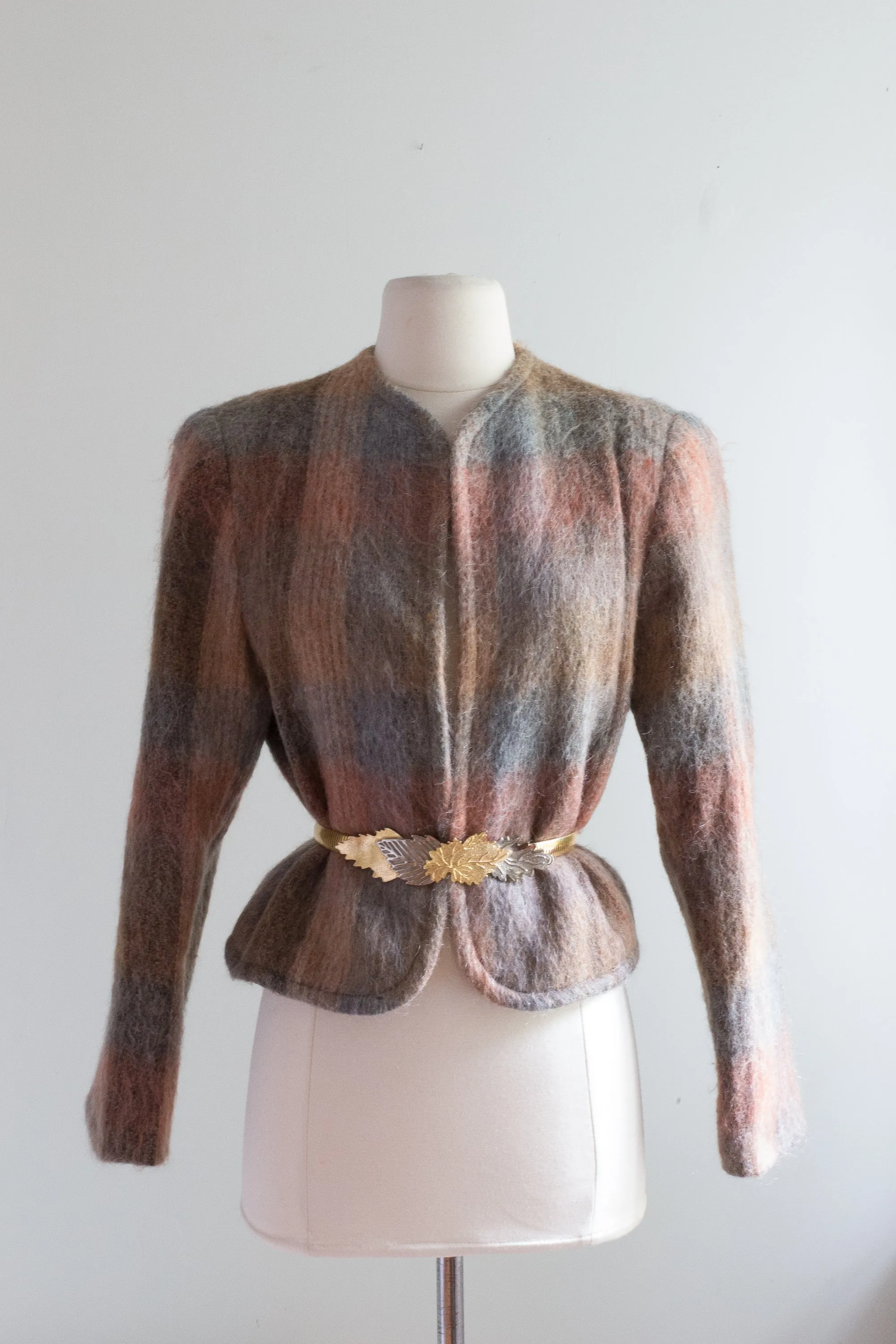 Vintage 1980's Shadow Plaid Mohair Jacket / Medium
