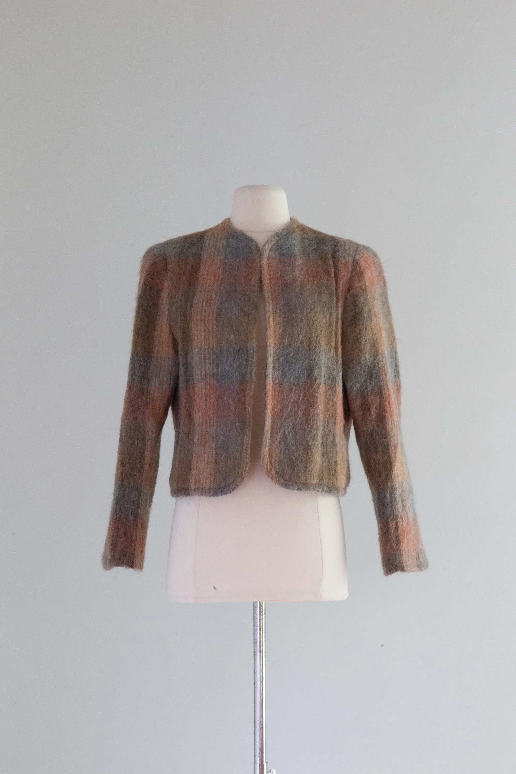 Vintage 1980's Shadow Plaid Mohair Jacket / Medium