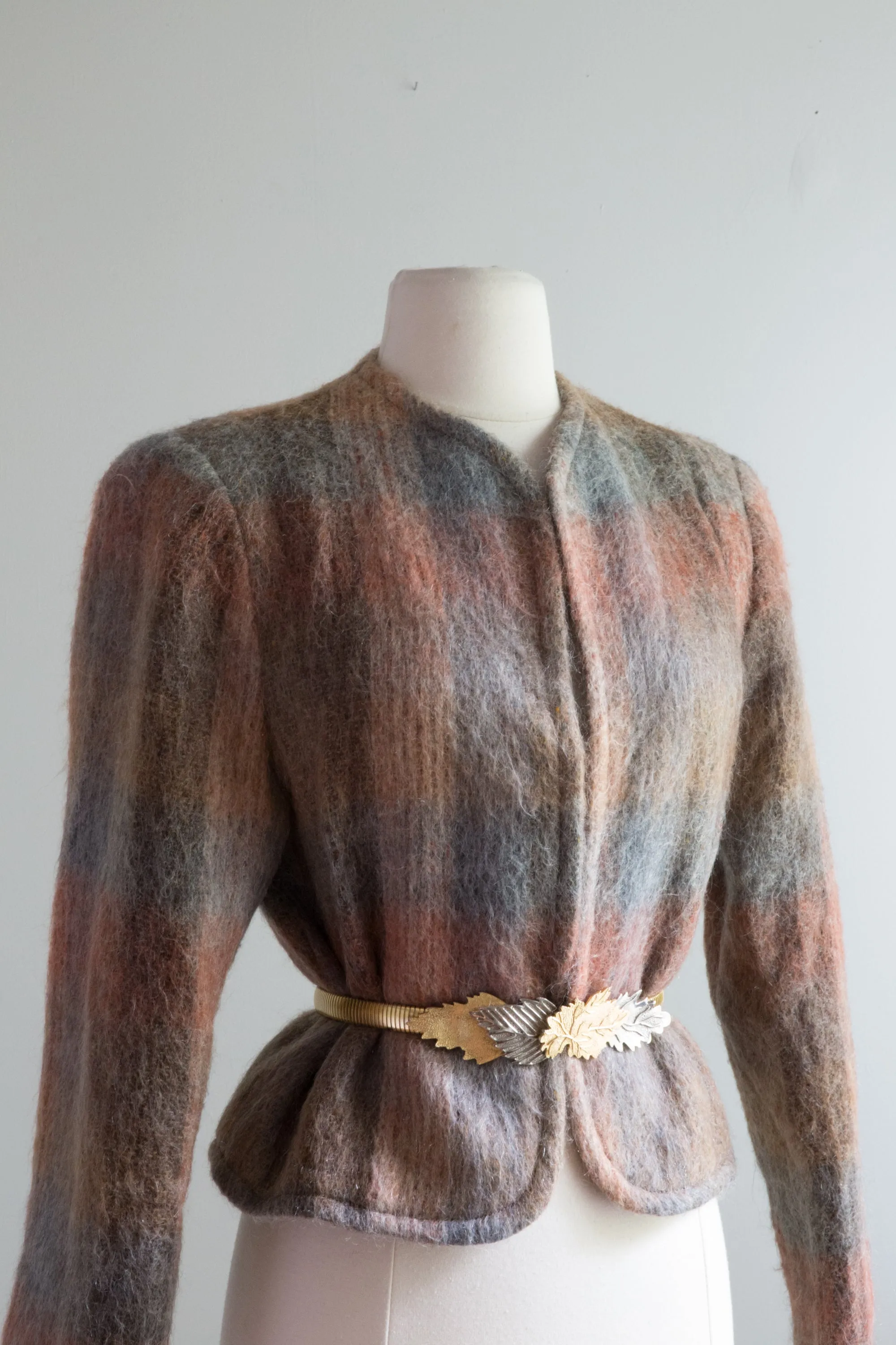 Vintage 1980's Shadow Plaid Mohair Jacket / Medium