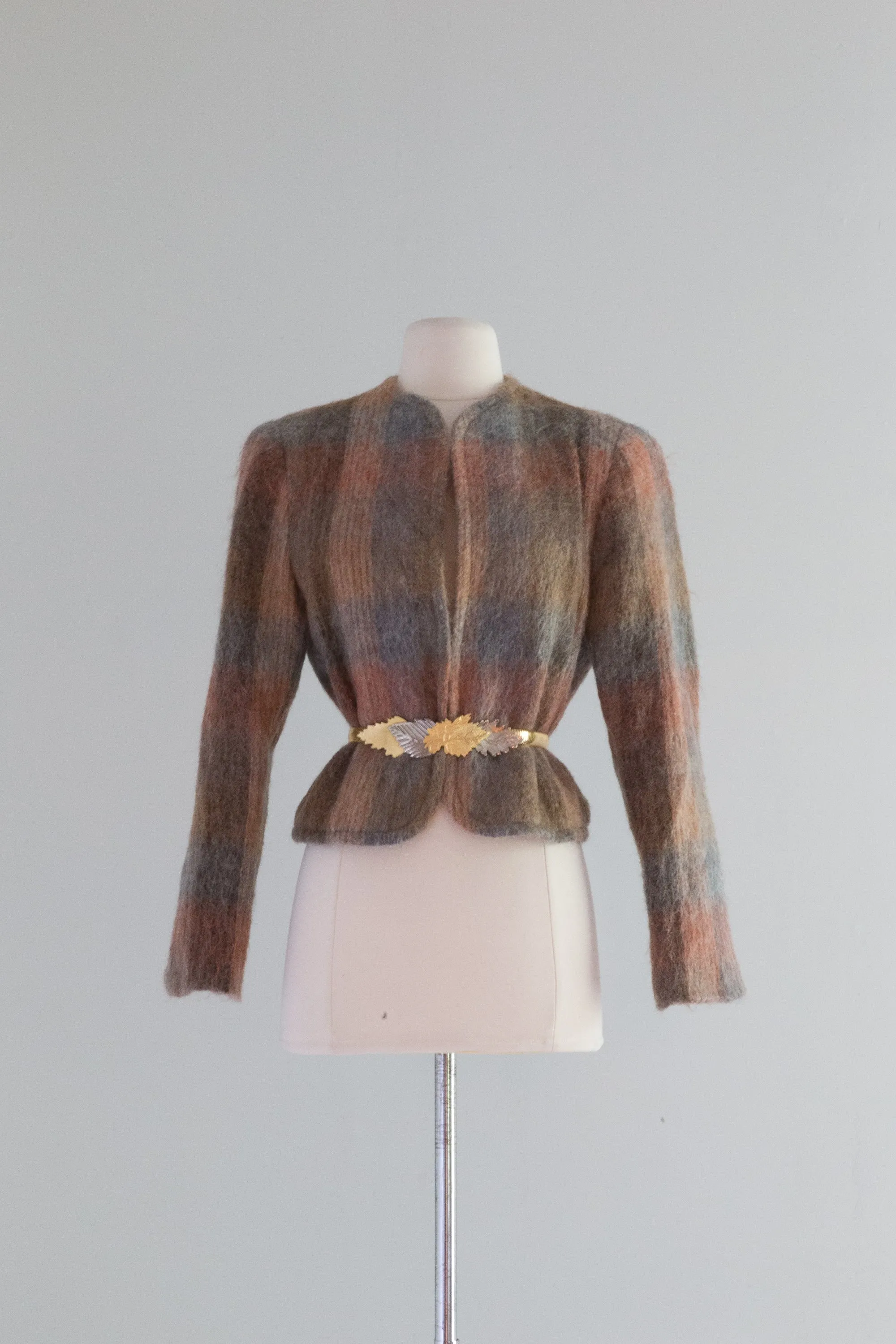 Vintage 1980's Shadow Plaid Mohair Jacket / Medium