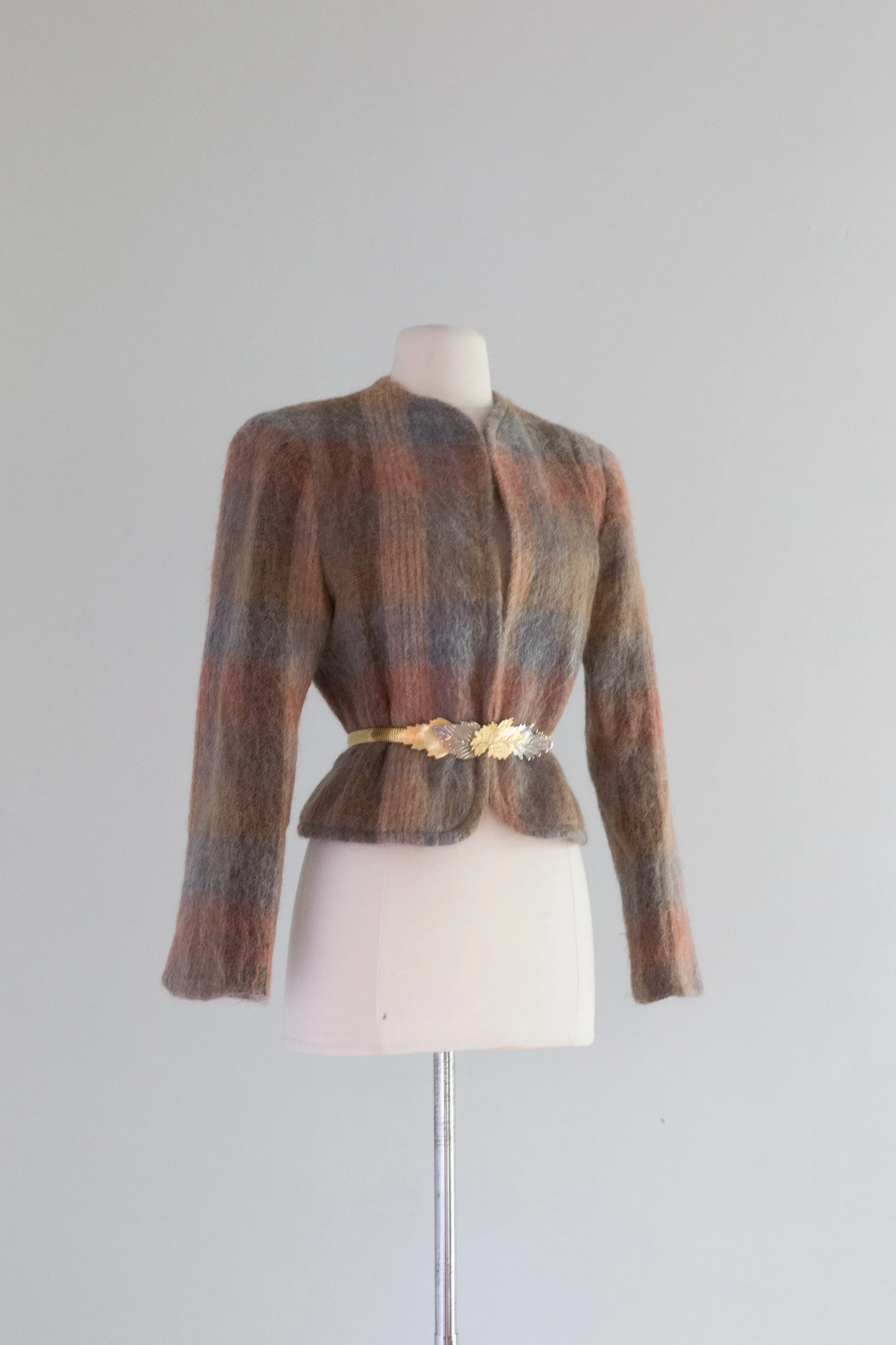 Vintage 1980's Shadow Plaid Mohair Jacket / Medium
