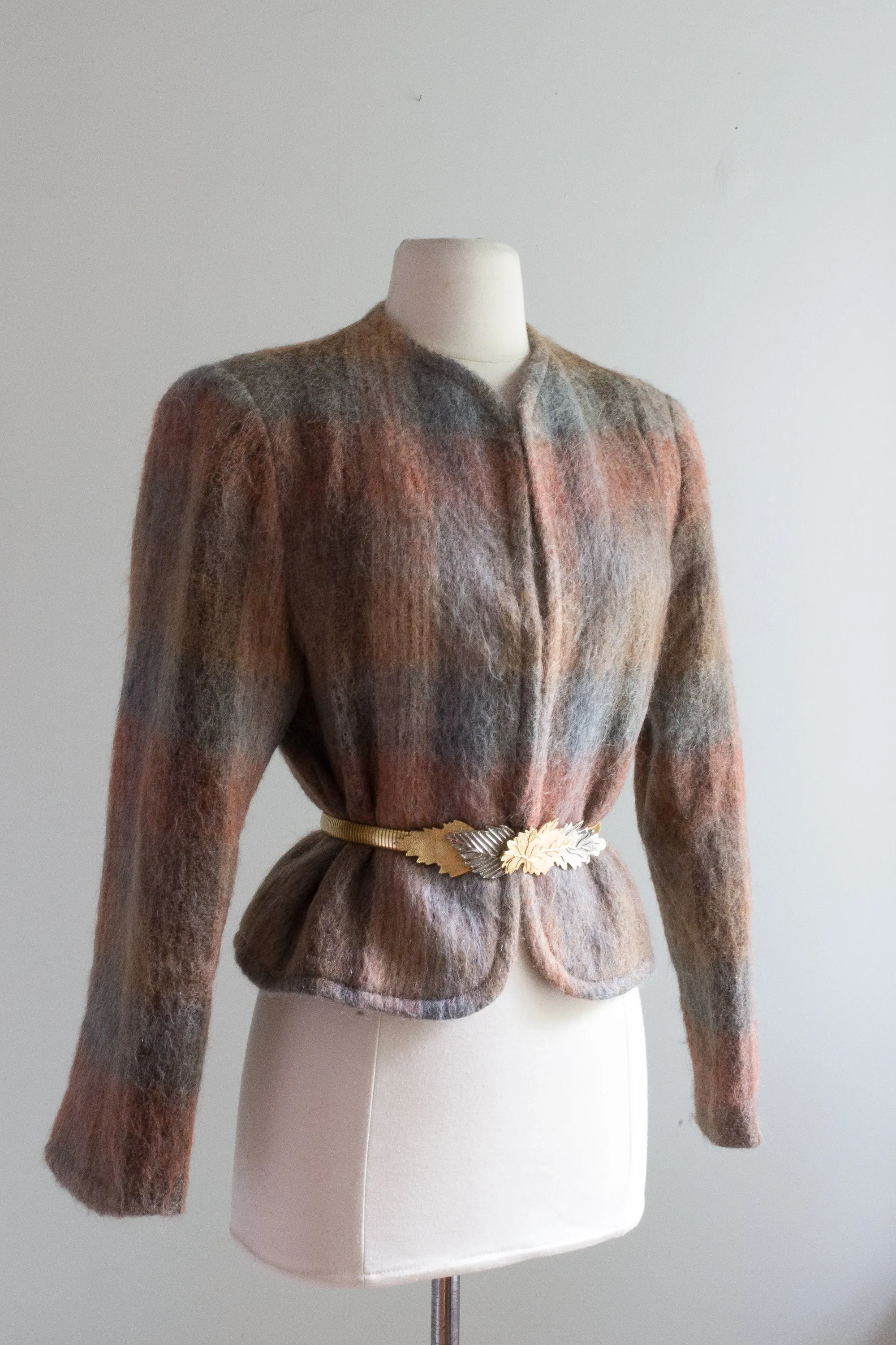 Vintage 1980's Shadow Plaid Mohair Jacket / Medium