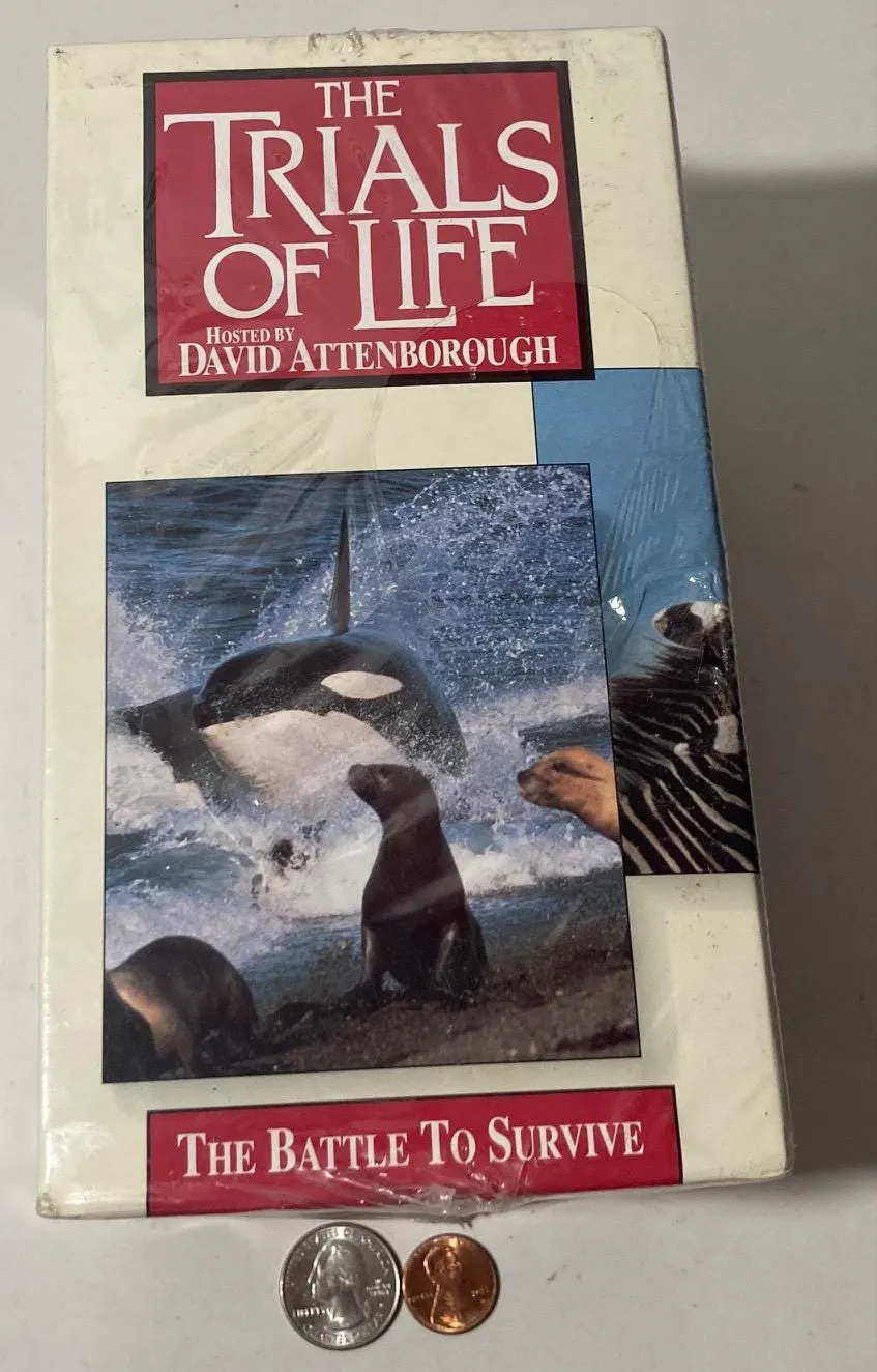 Vintage 1993 VHS 4Videos Box Set, Still Factory Sealed, The Trials Of Life, David Attenborough, The Battle To Survive, Hunting & Escaping
