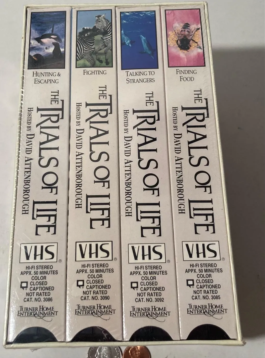 Vintage 1993 VHS 4Videos Box Set, Still Factory Sealed, The Trials Of Life, David Attenborough, The Battle To Survive, Hunting & Escaping