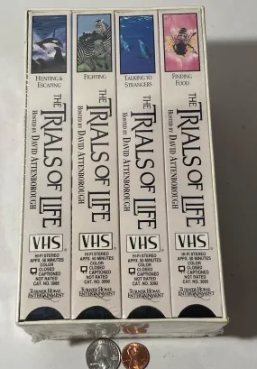 Vintage 1993 VHS 4Videos Box Set, Still Factory Sealed, The Trials Of Life, David Attenborough, The Battle To Survive, Hunting & Escaping