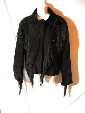 Vintage ARIAT LEATHERS USA Cowboy FRINGE Jacket Coat Hippie BLACK S