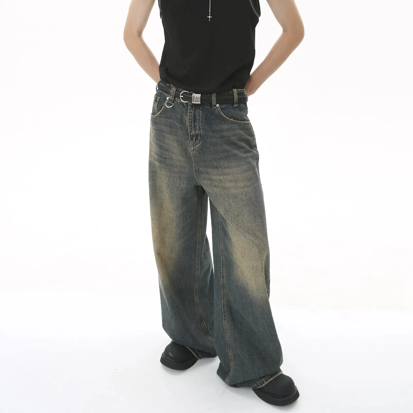 Vintage Jeans For Men Wide Leg Sweatpants Men's Baggy Jeans Retro Trousers Korean Fashion Loose Fit Denim Pants Streetwear