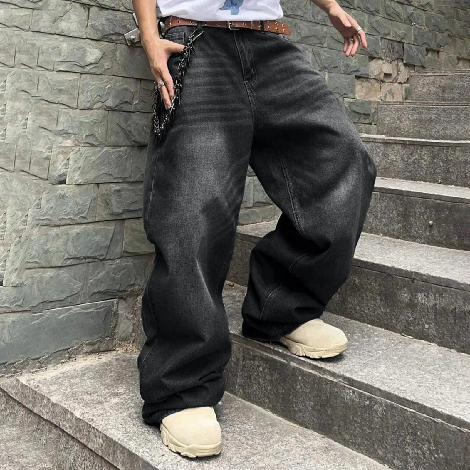 Vintage Jeans For Men Wide Leg Sweatpants Men's Baggy Jeans Retro Trousers Korean Fashion Loose Fit Denim Pants Streetwear