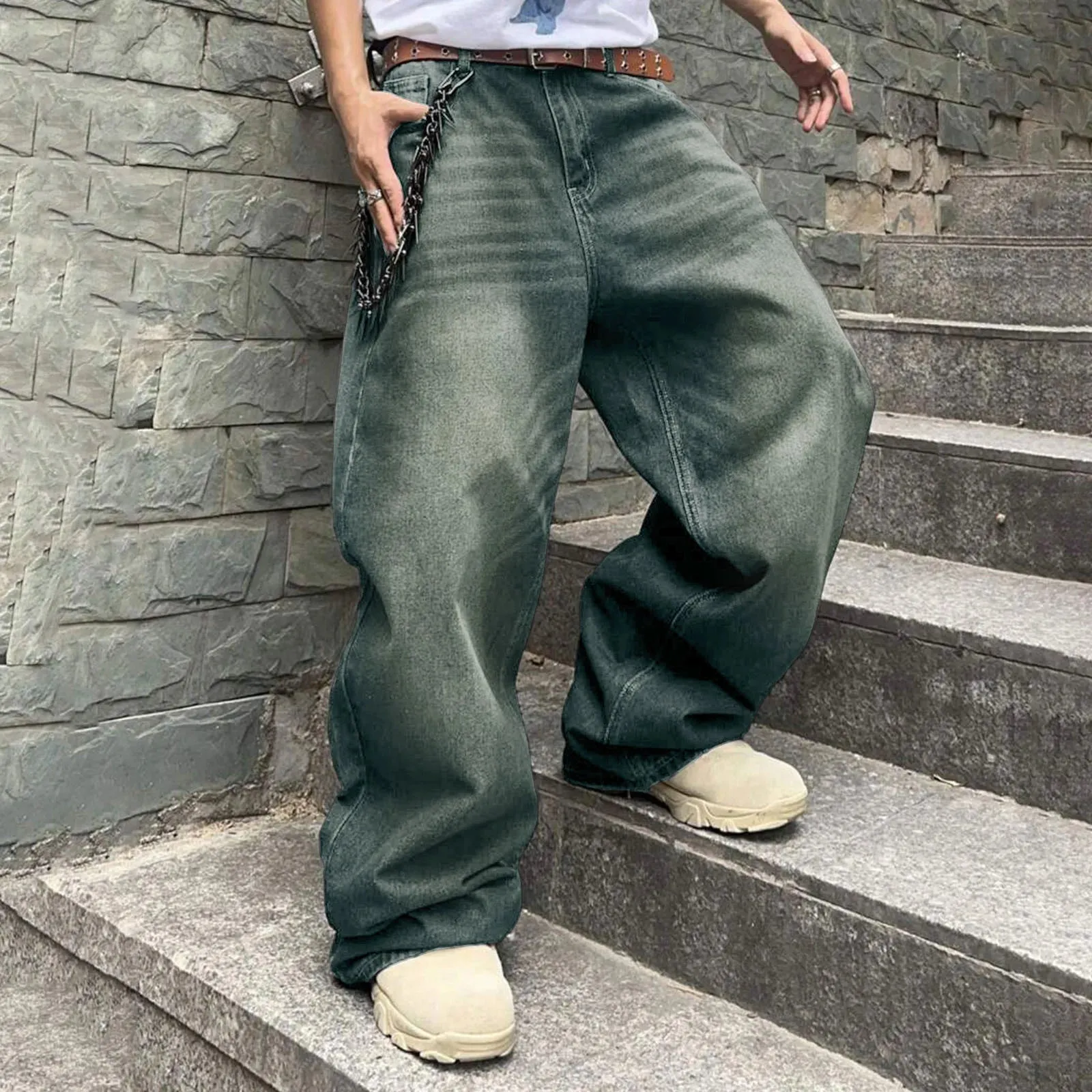 Vintage Jeans For Men Wide Leg Sweatpants Men's Baggy Jeans Retro Trousers Korean Fashion Loose Fit Denim Pants Streetwear