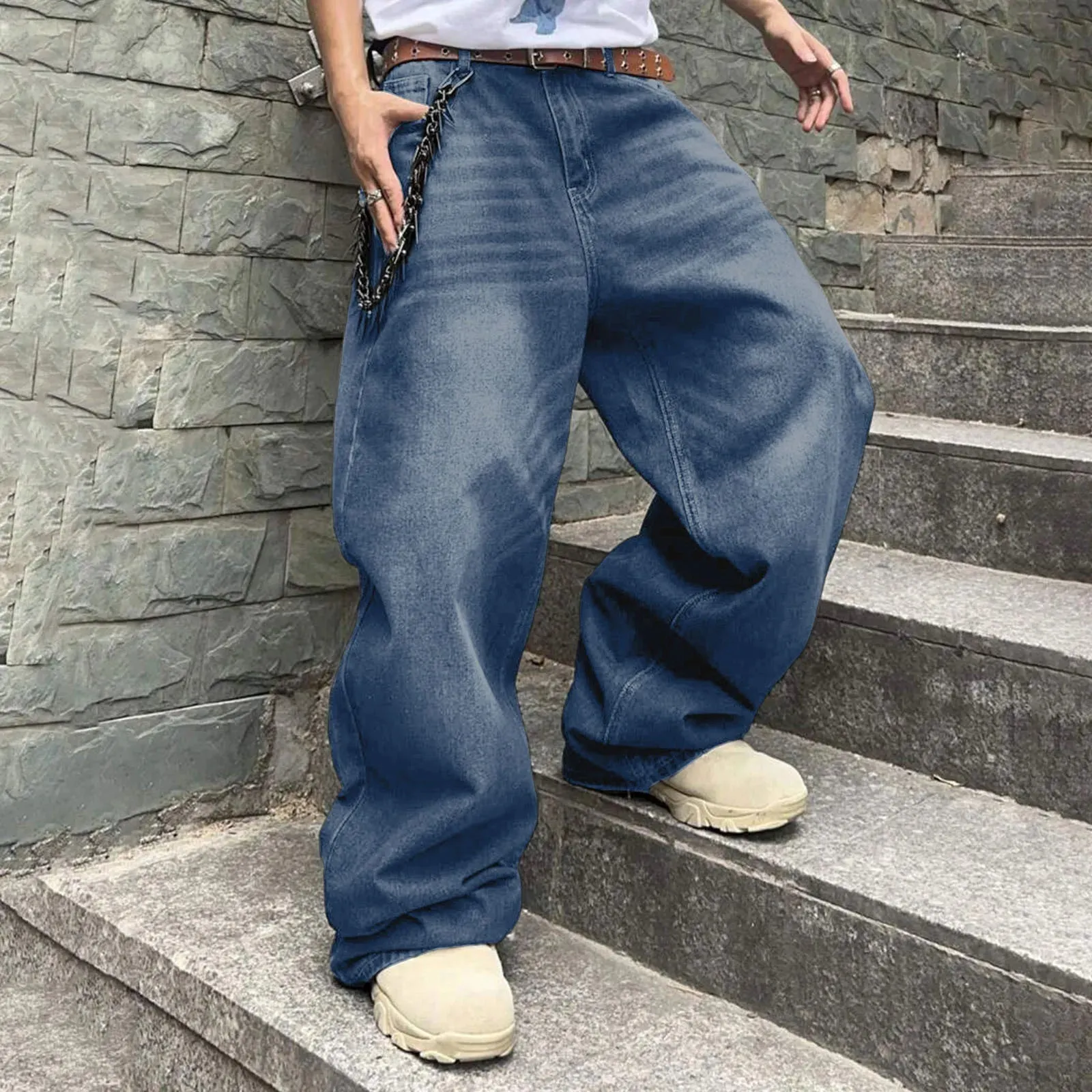 Vintage Jeans For Men Wide Leg Sweatpants Men's Baggy Jeans Retro Trousers Korean Fashion Loose Fit Denim Pants Streetwear