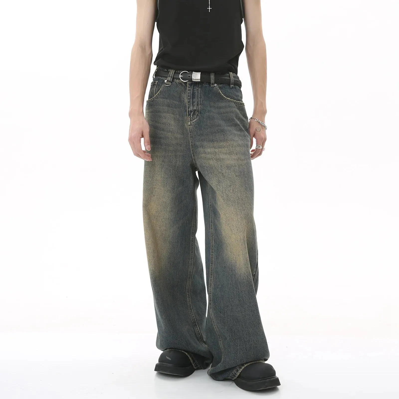 Vintage Jeans For Men Wide Leg Sweatpants Men's Baggy Jeans Retro Trousers Korean Fashion Loose Fit Denim Pants Streetwear