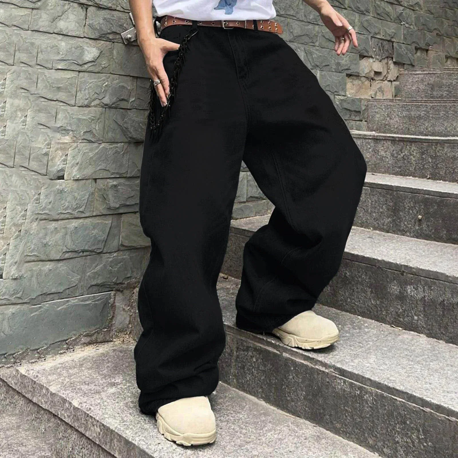 Vintage Jeans For Men Wide Leg Sweatpants Men's Baggy Jeans Retro Trousers Korean Fashion Loose Fit Denim Pants Streetwear