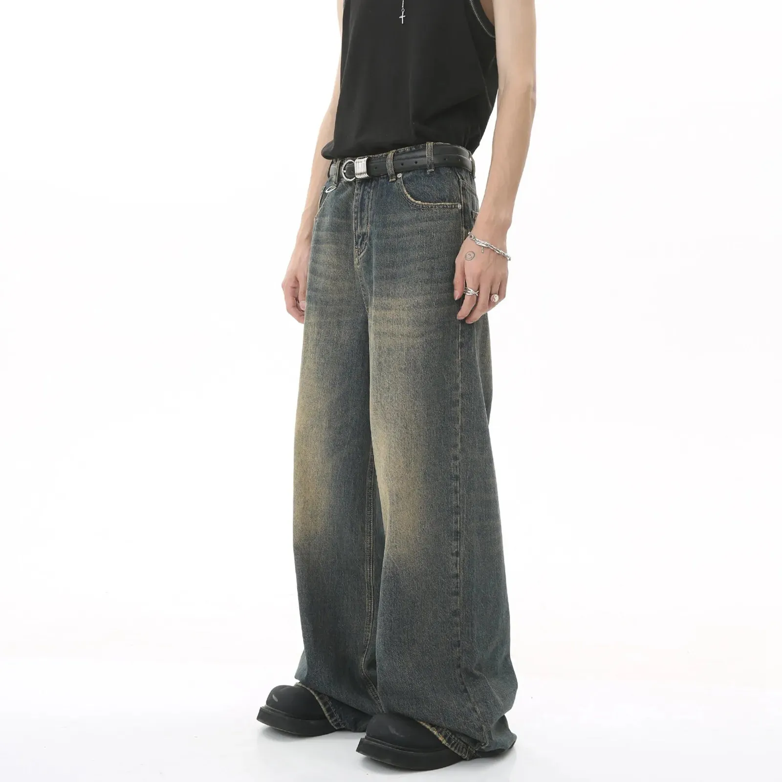 Vintage Jeans For Men Wide Leg Sweatpants Men's Baggy Jeans Retro Trousers Korean Fashion Loose Fit Denim Pants Streetwear