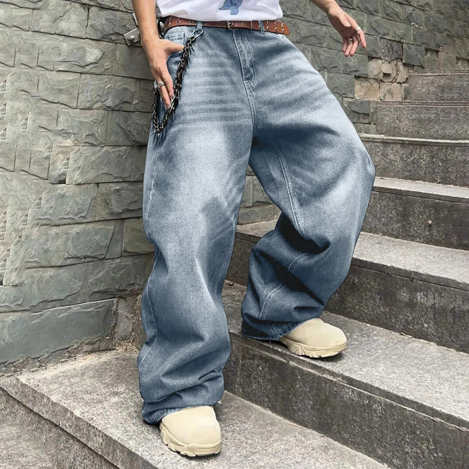Vintage Jeans For Men Wide Leg Sweatpants Men's Baggy Jeans Retro Trousers Korean Fashion Loose Fit Denim Pants Streetwear