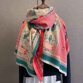 Vintage Plaid Colorblocking Cashmere Texture Scarf/65*185cm Scarf/Pashmina Texture Shawl/Bohemian Shawl/Gift for Her