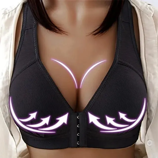 Voguable Sexy Plus Size Push Up Bra Front Closure Solid Color Brassiere Wire Free Bralette Seamless Bras For Women Hot Sale