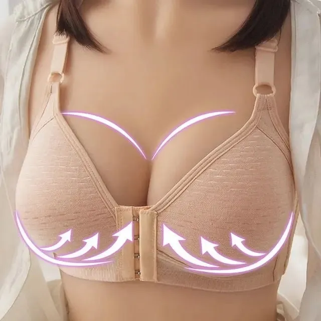Voguable Sexy Plus Size Push Up Bra Front Closure Solid Color Brassiere Wire Free Bralette Seamless Bras For Women Hot Sale